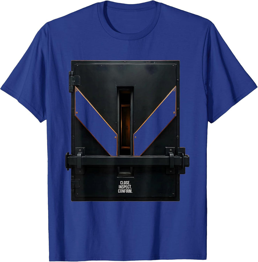 Close Inspect Confirm Brutalist Graphic SCP Foundation Fan T-Shirt - Royal Blue