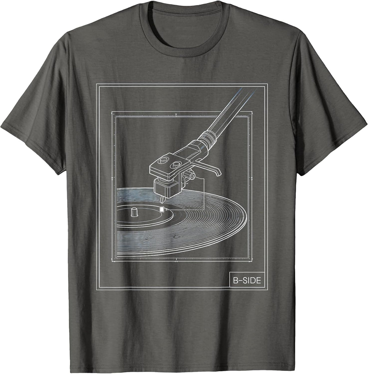 B-Side Technical Blueprint DJ Vinyl Record Turntable T-Shirt - Asphalt Grey