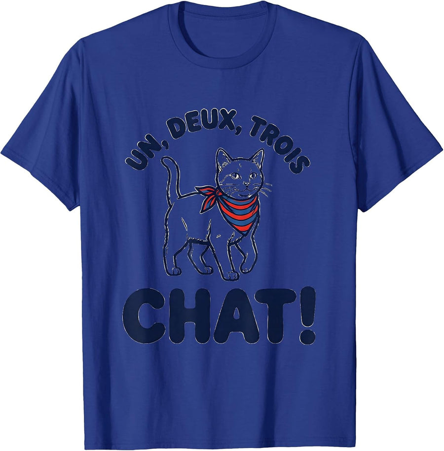 Un, Deux, Trois, Chat! Funny French Cat Francophile Gift T-Shirt - Royal Blue