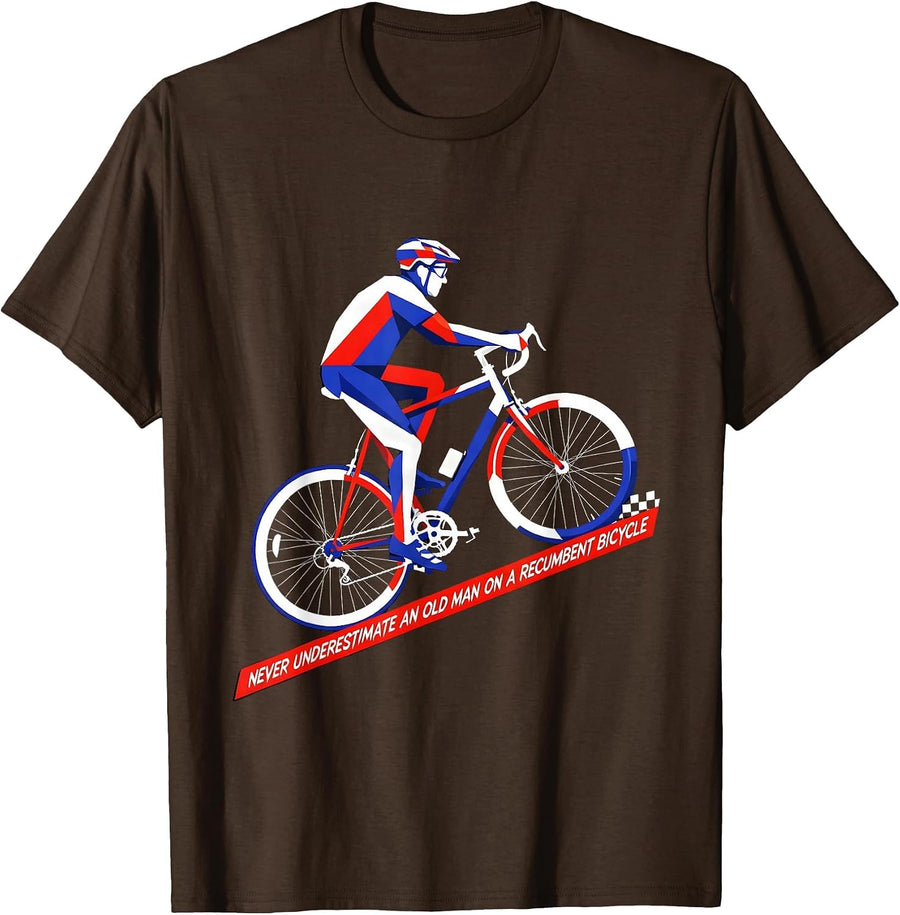 Men's Never Underestimate An Old Man On A Recumbent Bicycle T-Shirt - Brown