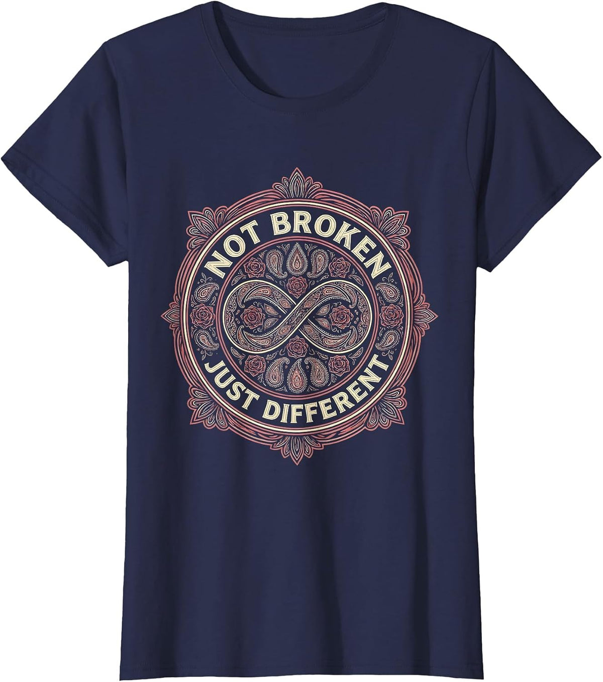 Women's Not Broken Just Different Autism Awareness Design T-Shirt - Navy Blue