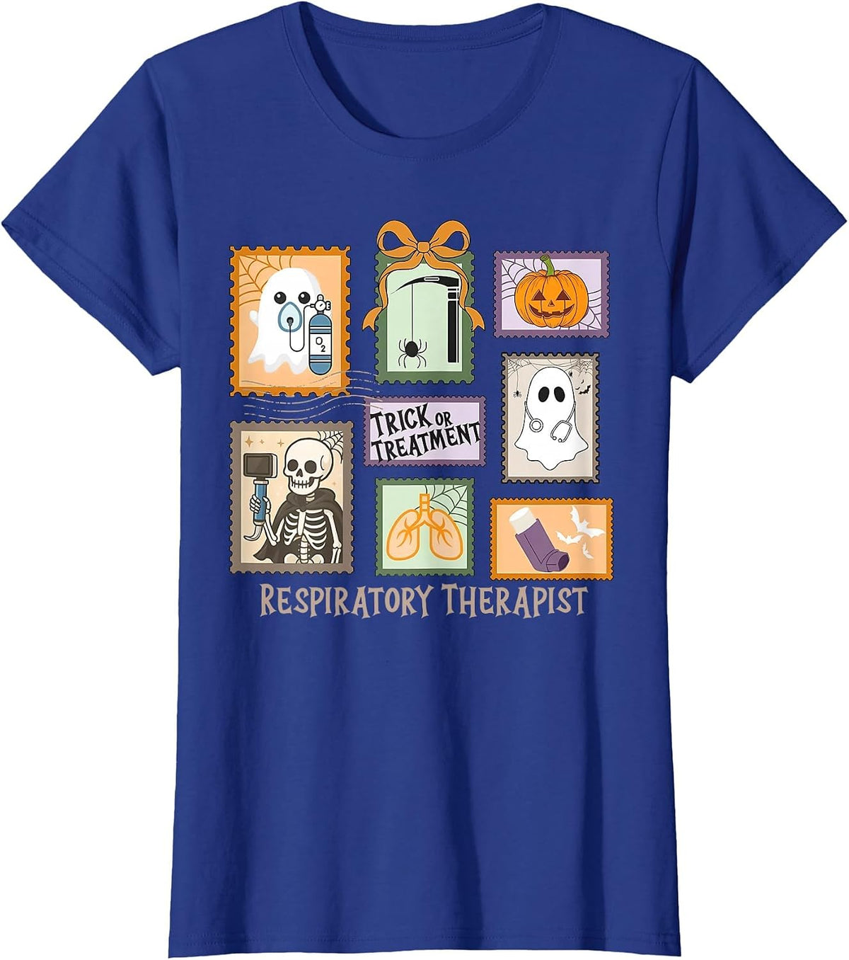 Trick Or Treat Respiratory Therapy Stamp Ghost RT Halloween T-Shirt - Royal Blue