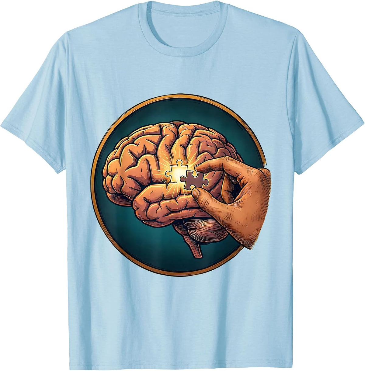 Men's Special Education Teacher Brain Puzzle Illustration T-Shirt - Baby Blue