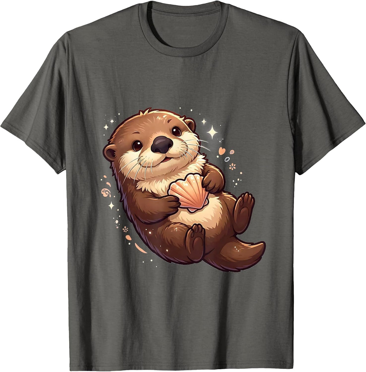 Men's Chibi Sea Otter Cute Kawaii Otter Lover Gift T-Shirt - Asphalt Grey