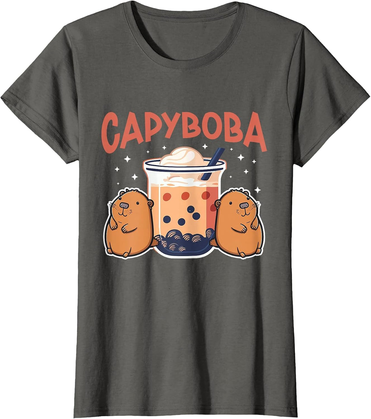 Capyboba Milk Tea Capybara Bubble Tea T-Shirt - Asphalt Grey