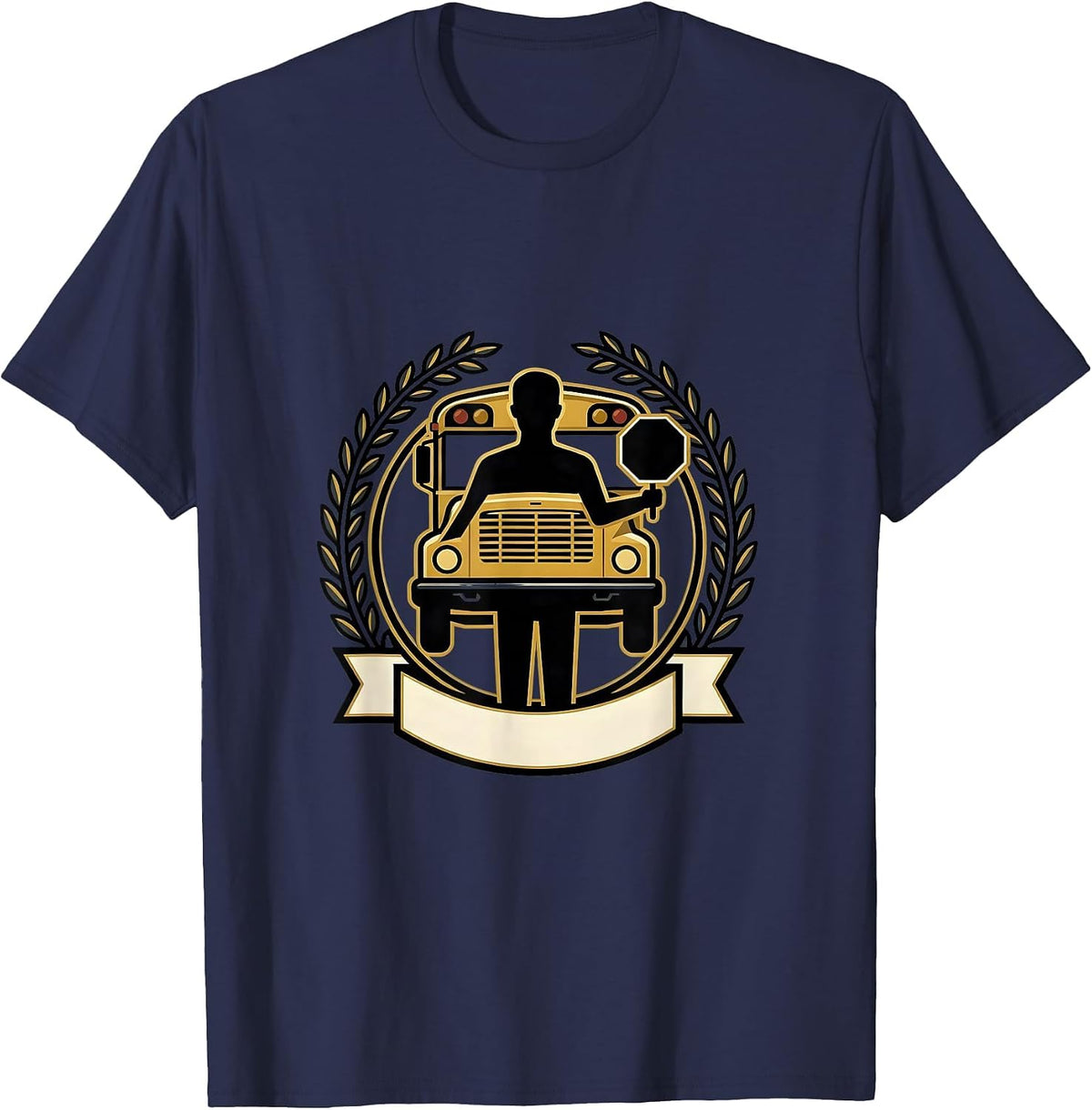 Men's School Bus Driver Crest Emblem Novelty Gift T-Shirt - Navy Blue