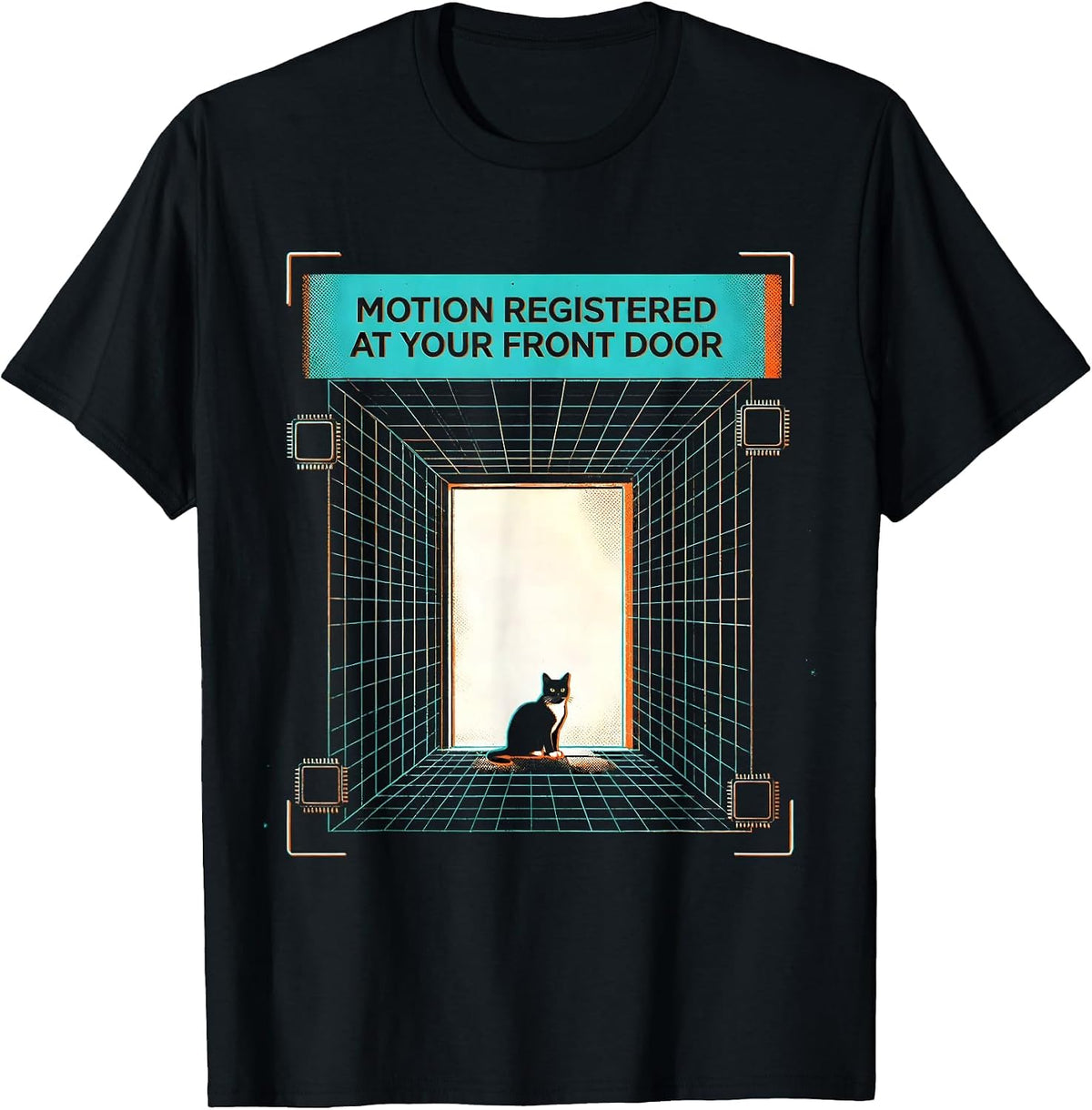 Men's Motion registered at your front door Funny Cat Motion Meme T-Shirt - Black