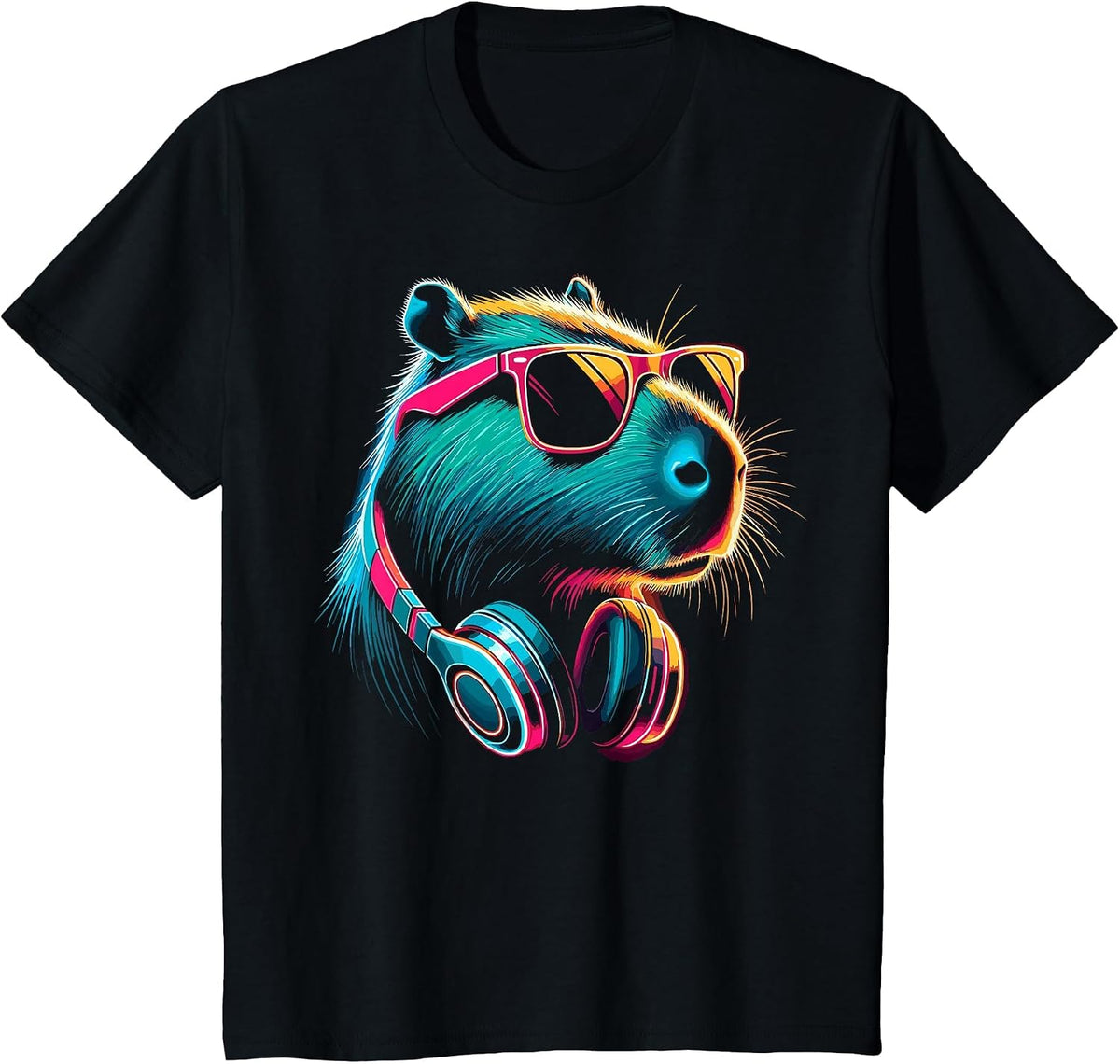 Capybara with Sunglasses and DJ Headphones T-Shirt - Black