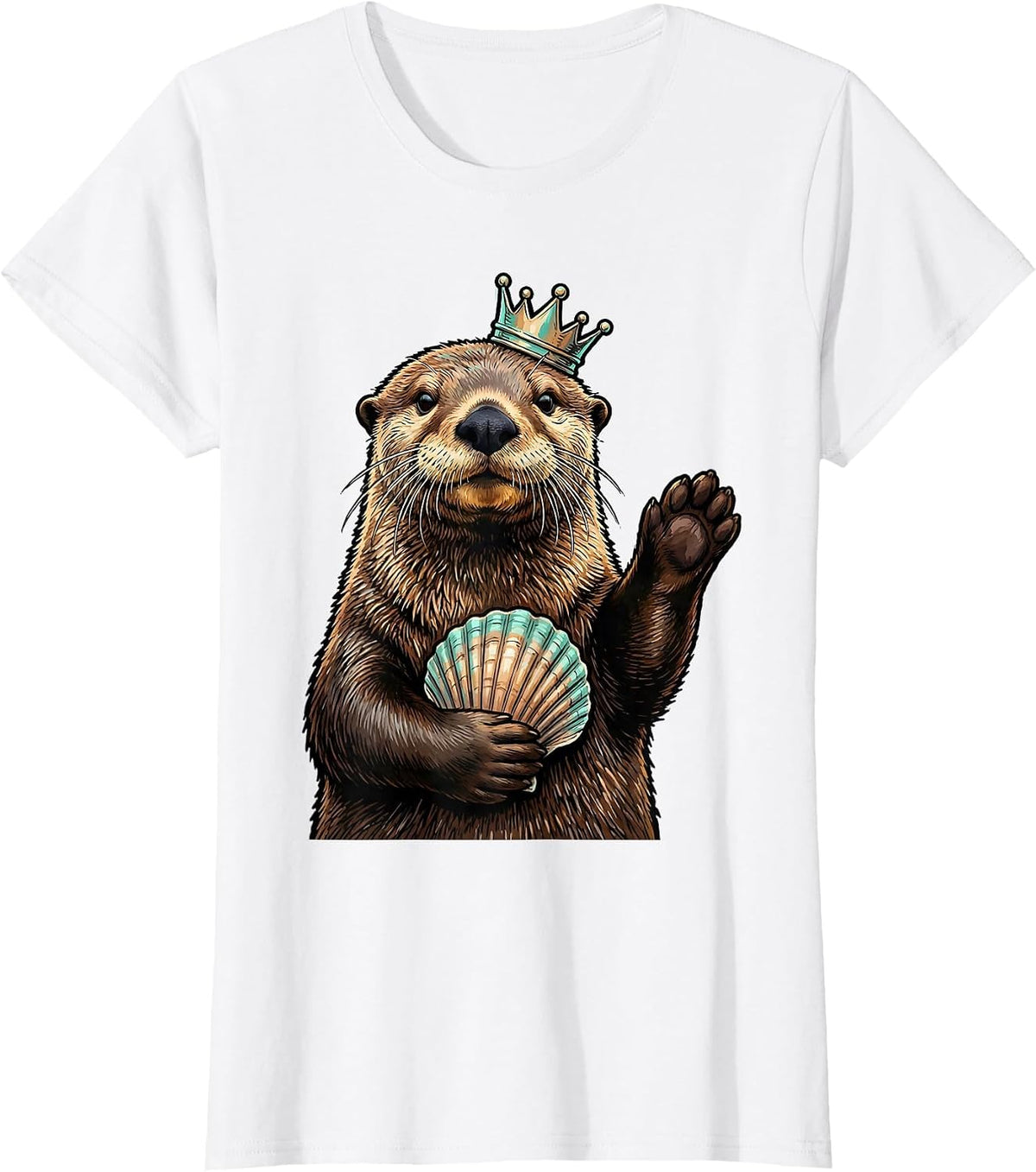 Upright Sea Otter Crown Marker Outline Humor T-Shirt - White