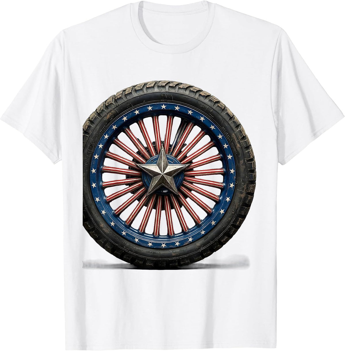 Men's Patriotic Motorcycle Wheel Star-Spangled Spokes T-Shirt - White
