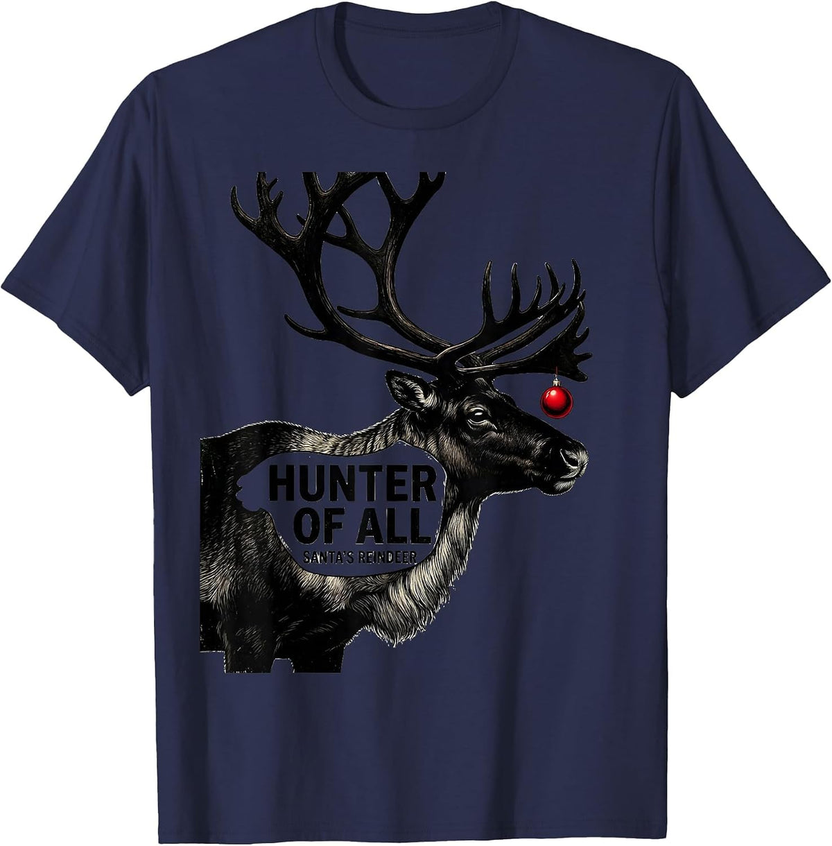Men's Hunter Of All Santa's Reindeer Funny Retro Christmas Deer T-Shirt - Navy Blue
