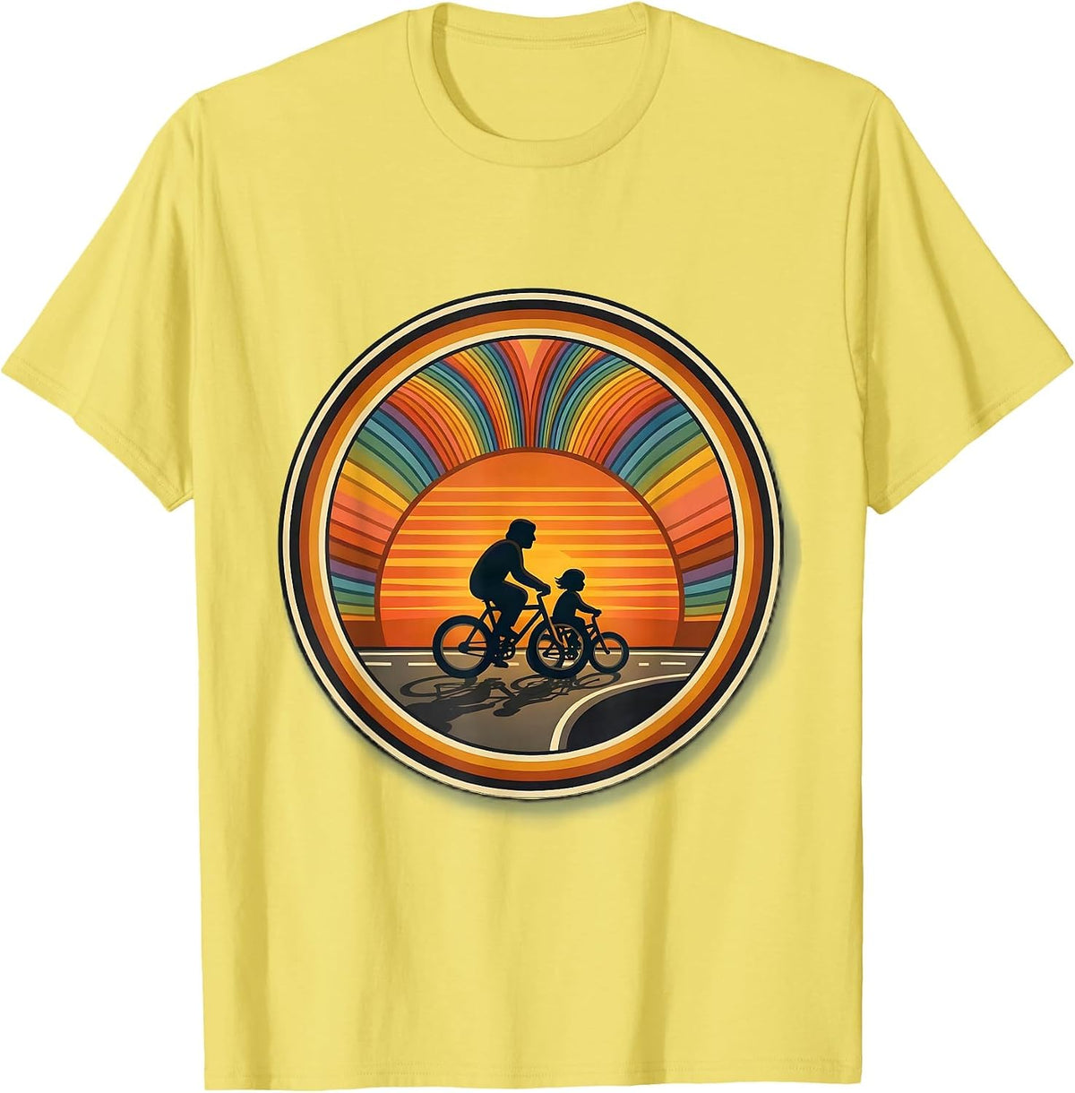 Men's Dad and Son Bicycle Ride Sunset Matching Design T-Shirt - Lemon Yellow