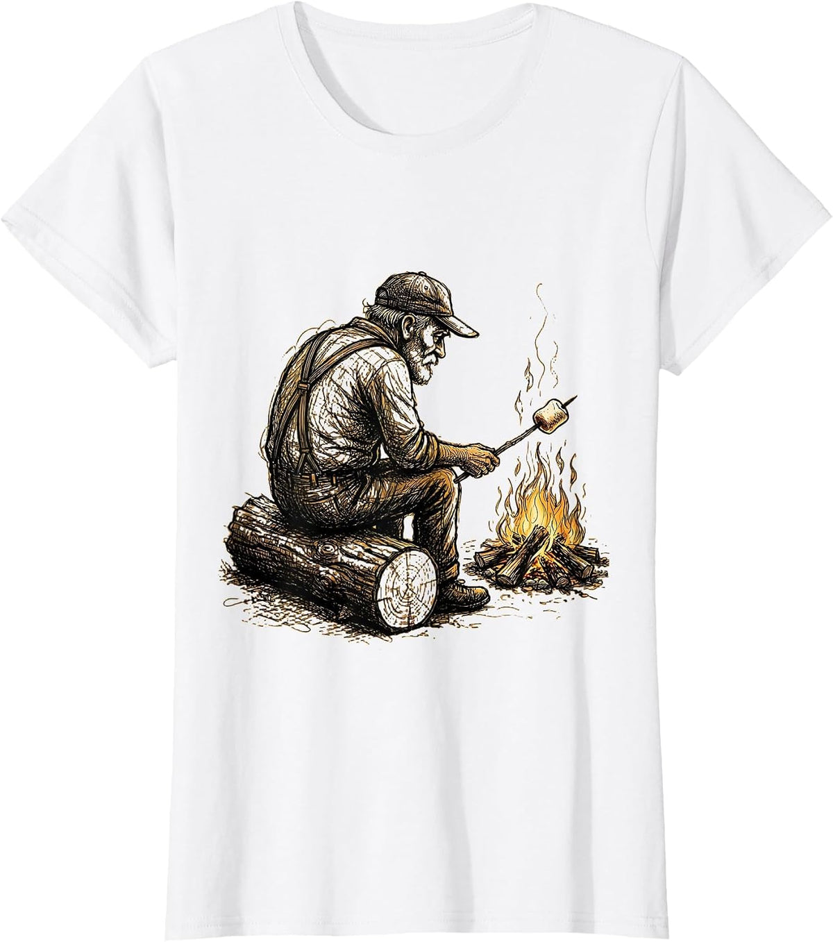 Retired Grandpa Campfire Marshmallow Roasting T-Shirt - White