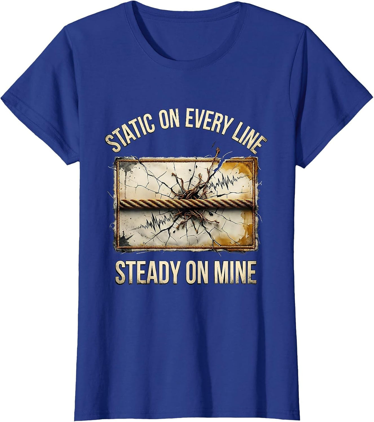 Women's Static On Every Line Steady On Mine Distressed 911 T-Shirt - Royal Blue
