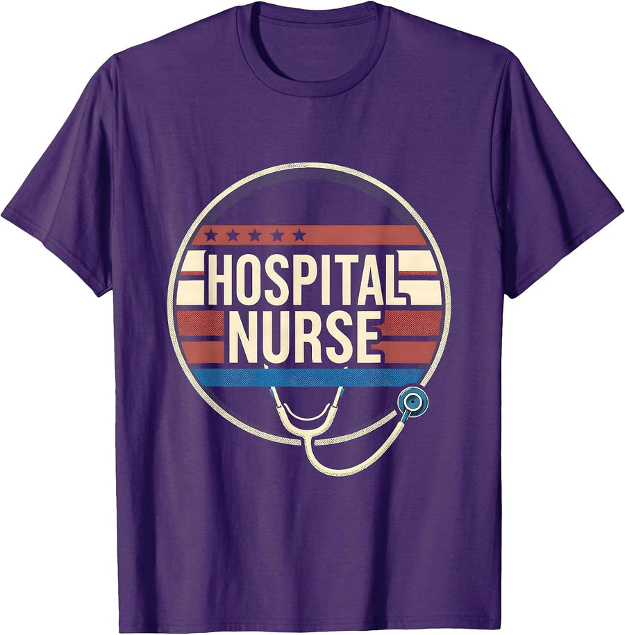 Men's Hospital Nurse Vintage American Flag Occupational Pride T-Shirt - Purple