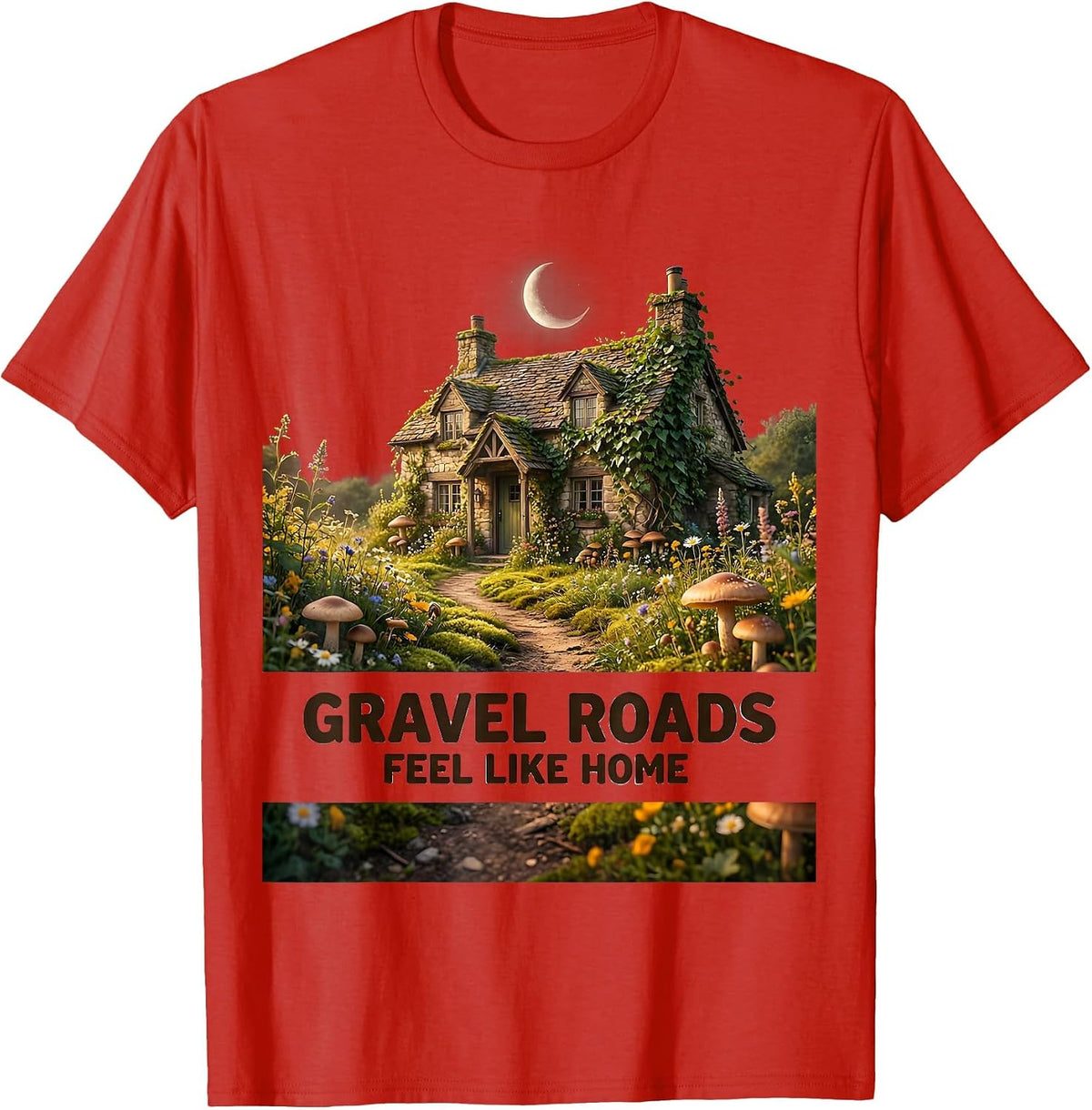 Men's Gravel Roads Feel Like Home Adventure Design T-Shirt - Red