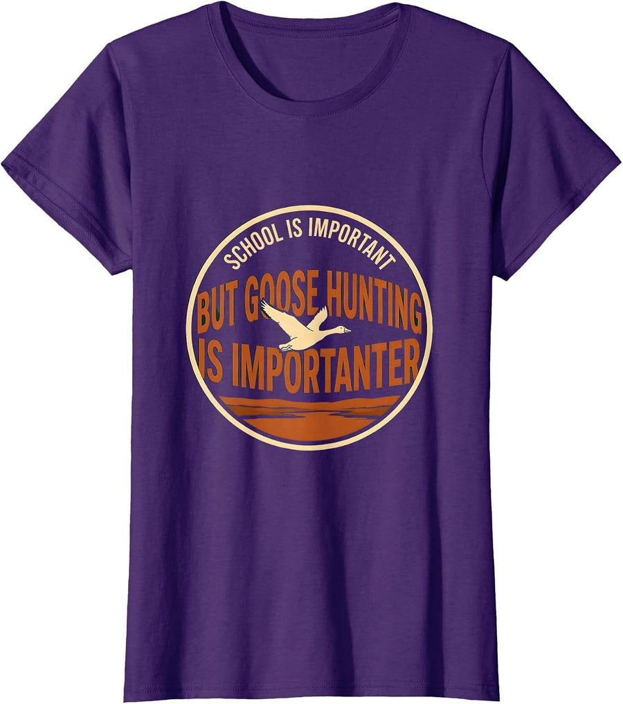 Women's School Is Important But Goose Hunting Is Importanter Kids T-Shirt - Purple