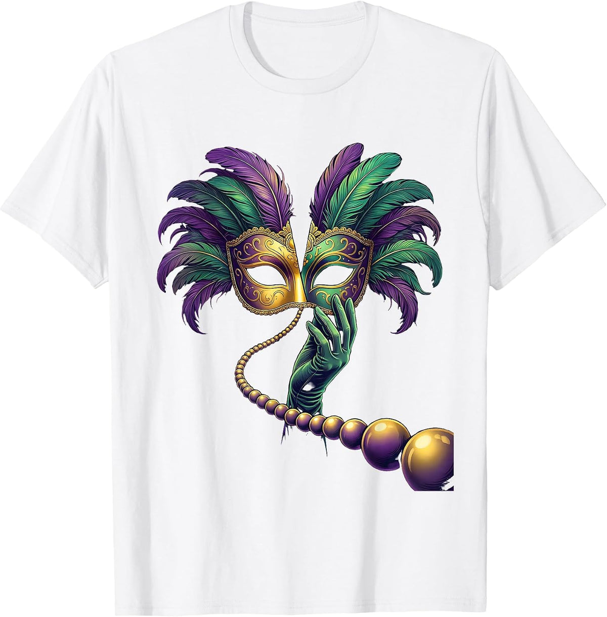Men's Mardi Gras Mask Flung Open Party Costume Reveler T-Shirt - White