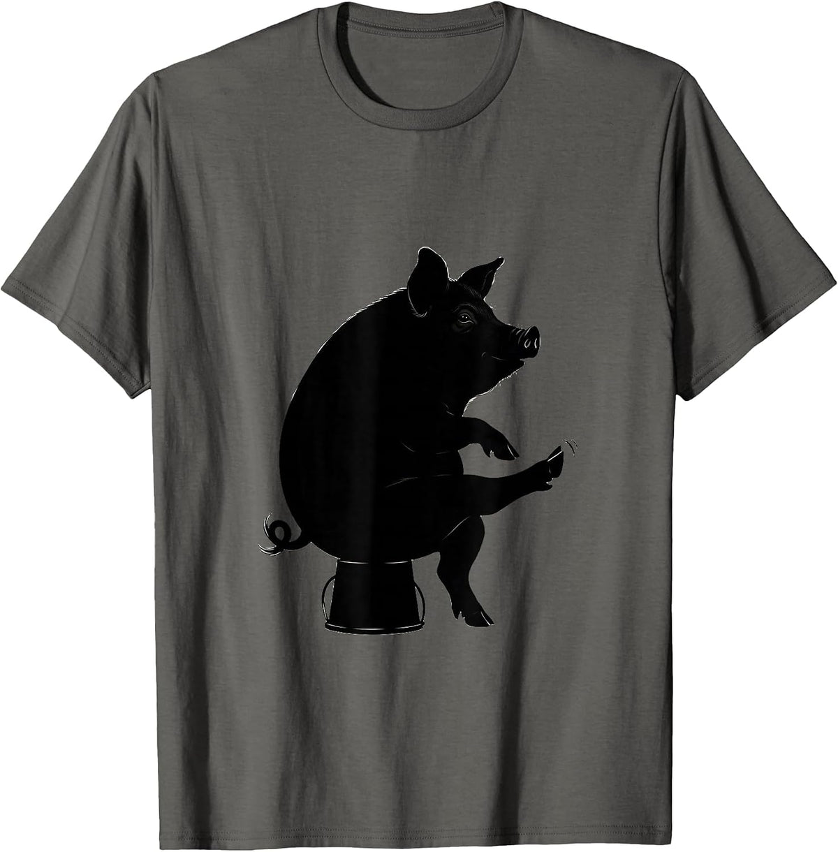 Pig Silhouette Funny Farm Animal Lover Novelty T-Shirt - Asphalt Grey