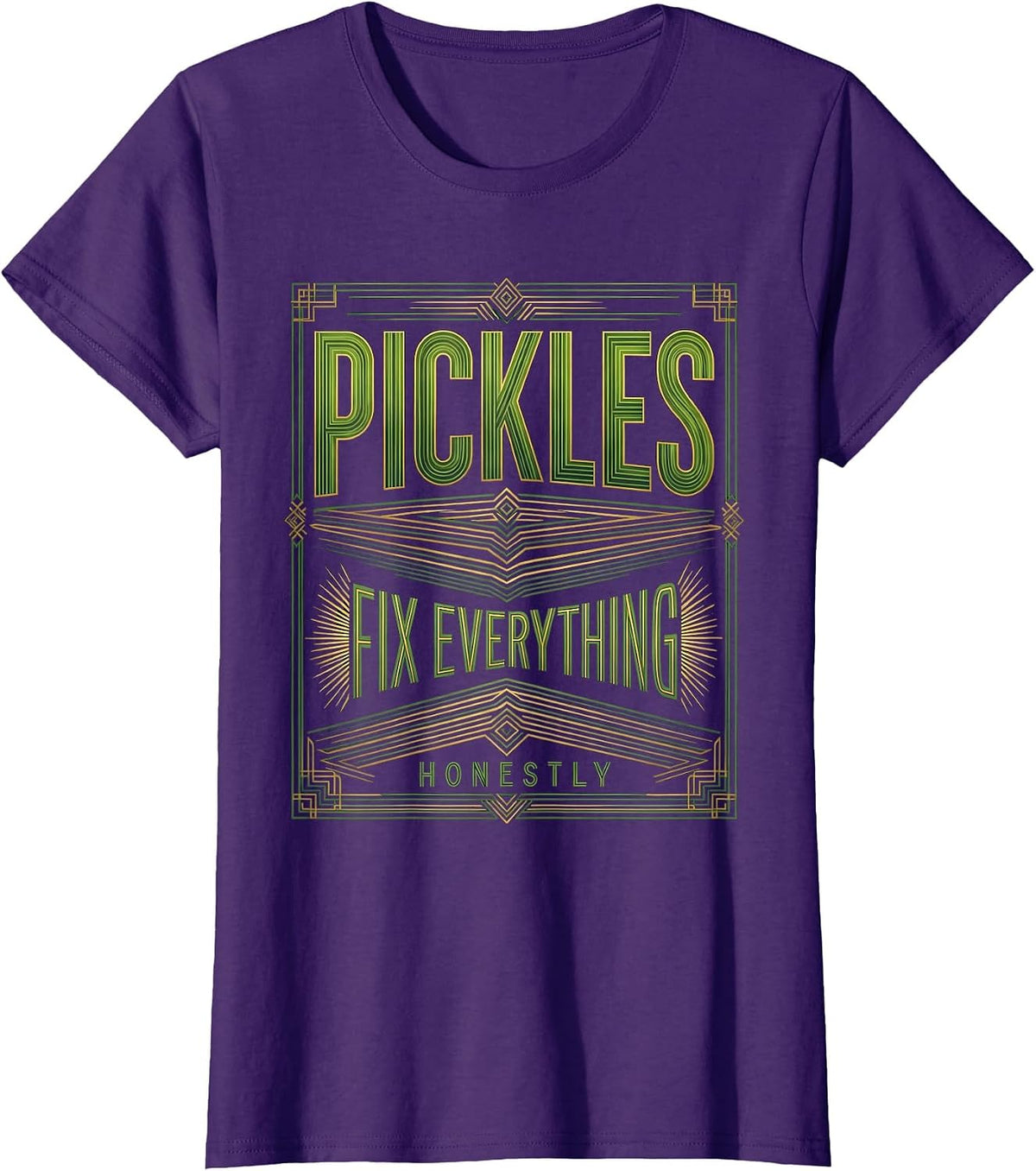 Women's Pickles Fix Everything Honestly Funny Pickle Design T-Shirt - Purple
