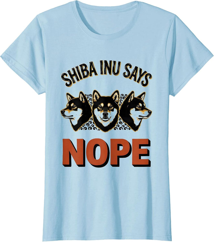 Women's Shiba Inu Says Nope Funny Kawaii Dog Lover Anime Humor T-Shirt - Baby Blue