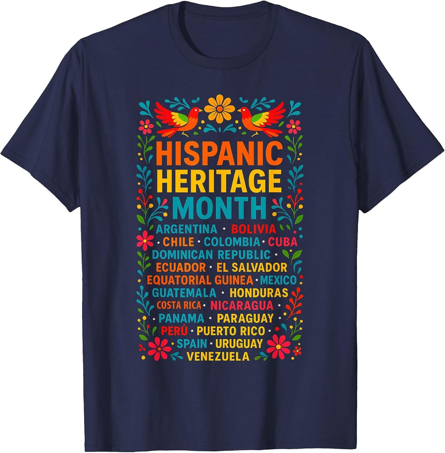 Hispanic Heritage Month Latino Flags Countries Kids Women T-Shirt - Navy Blue