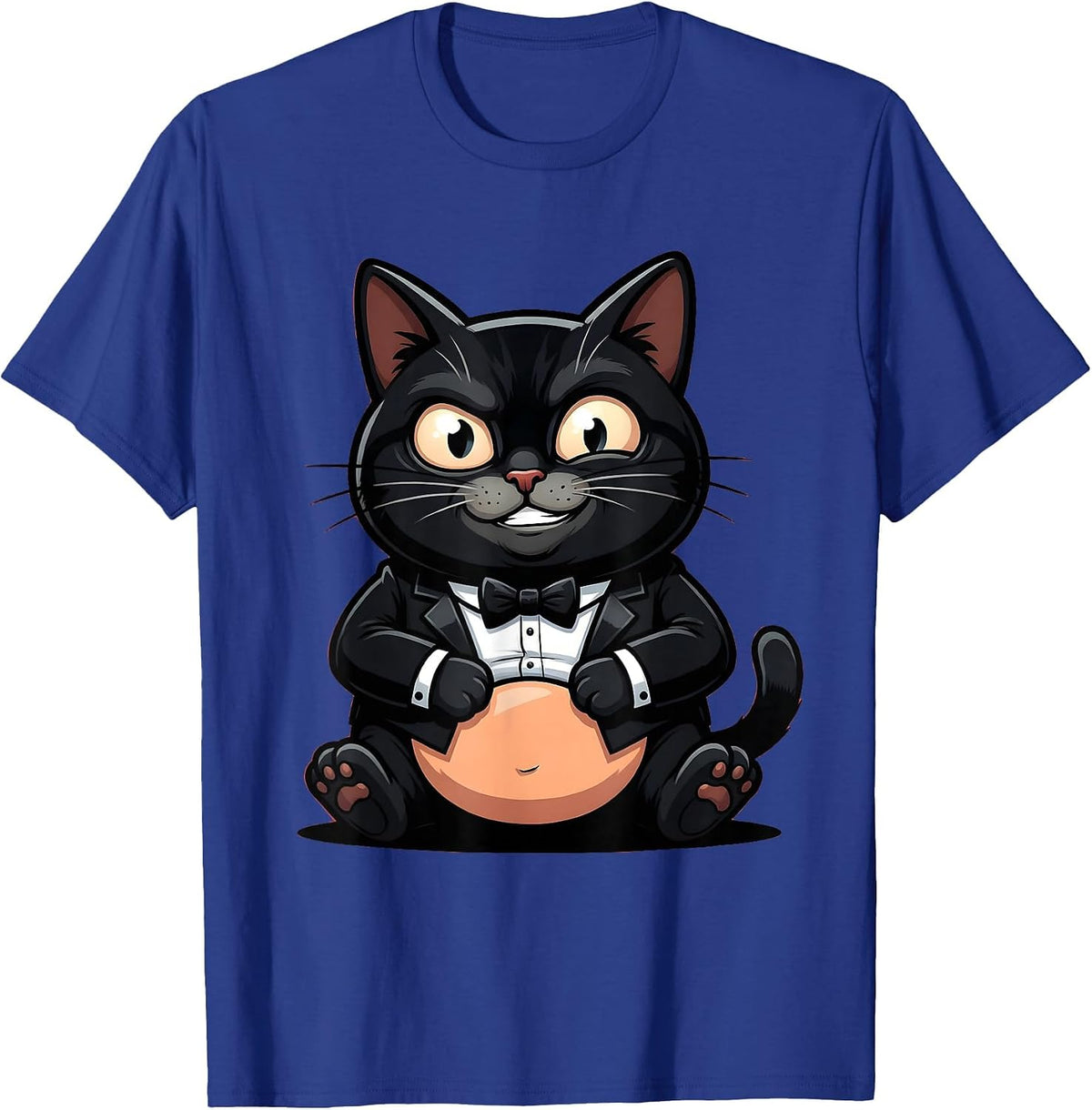 Dapper Cat in Tuxedo Funny Formal Cat Art T-Shirt - Royal Blue
