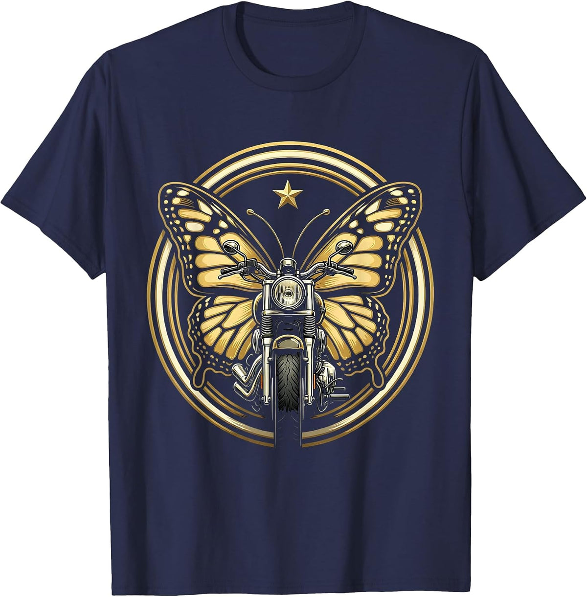 Men's Butterfly Wings Motorcycle Exhaust Smoke Biker T-Shirt - Navy Blue