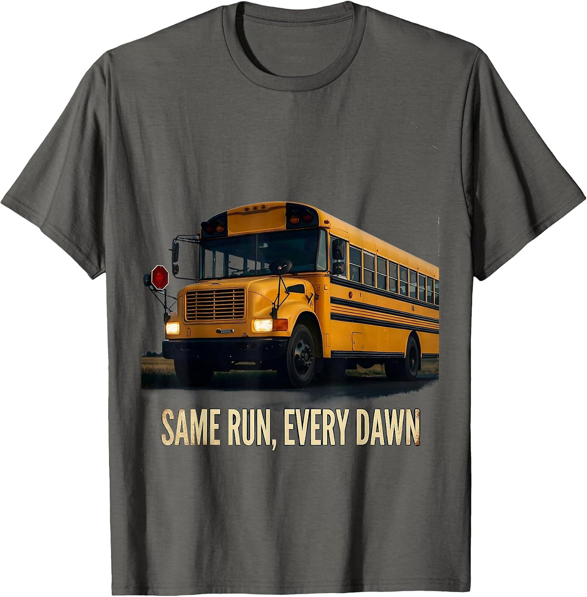 Same Run Every Dawn Vintage School Bus Driver Appreciation T-Shirt - Asphalt Grey