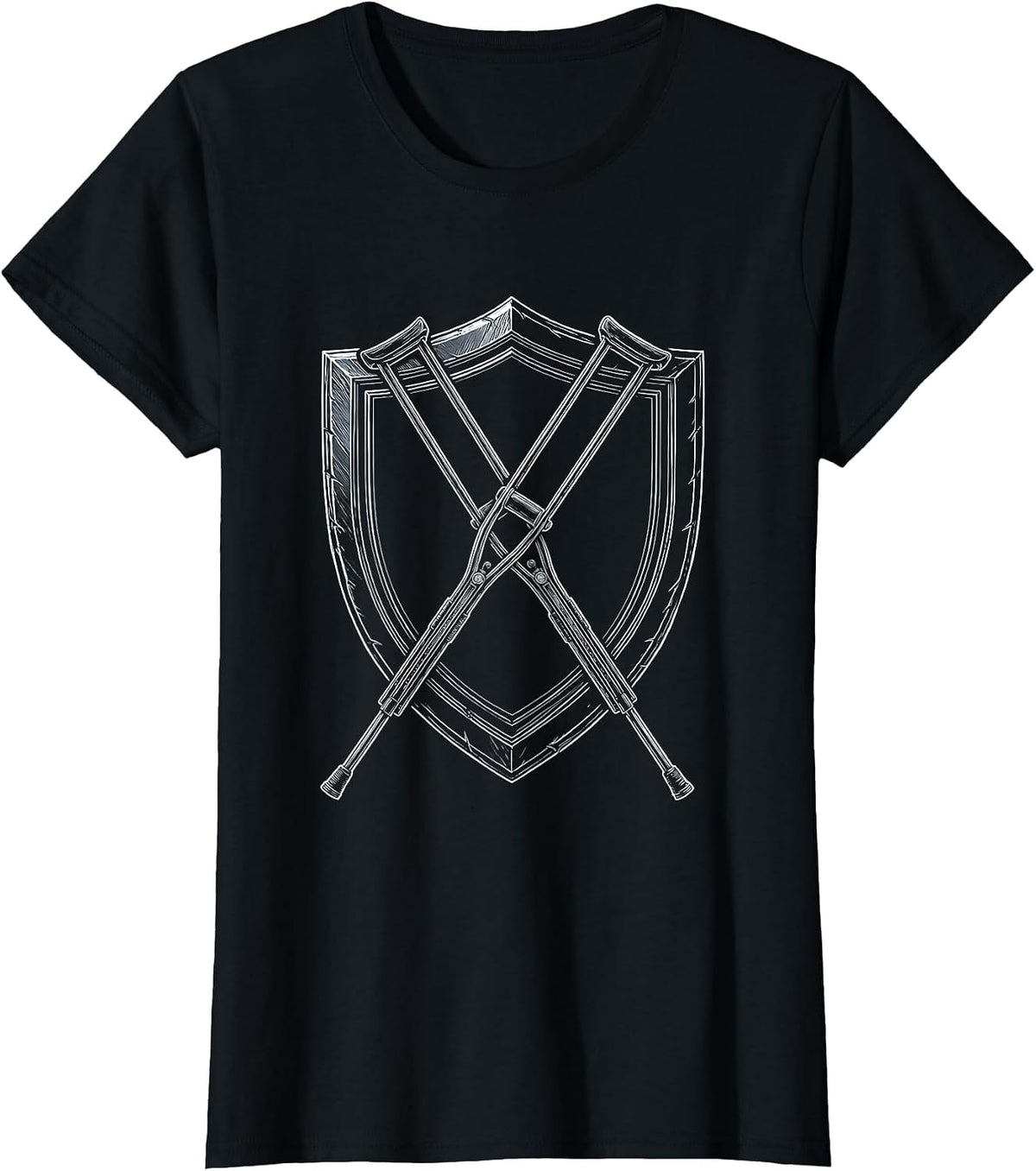 Women's Physical Therapy Crutches Shield Graphic T-Shirt - Black