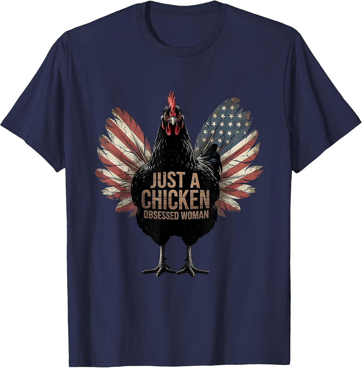 Men's Just a Chicken Obsessed Woman Funny Design T-Shirt - Navy Blue