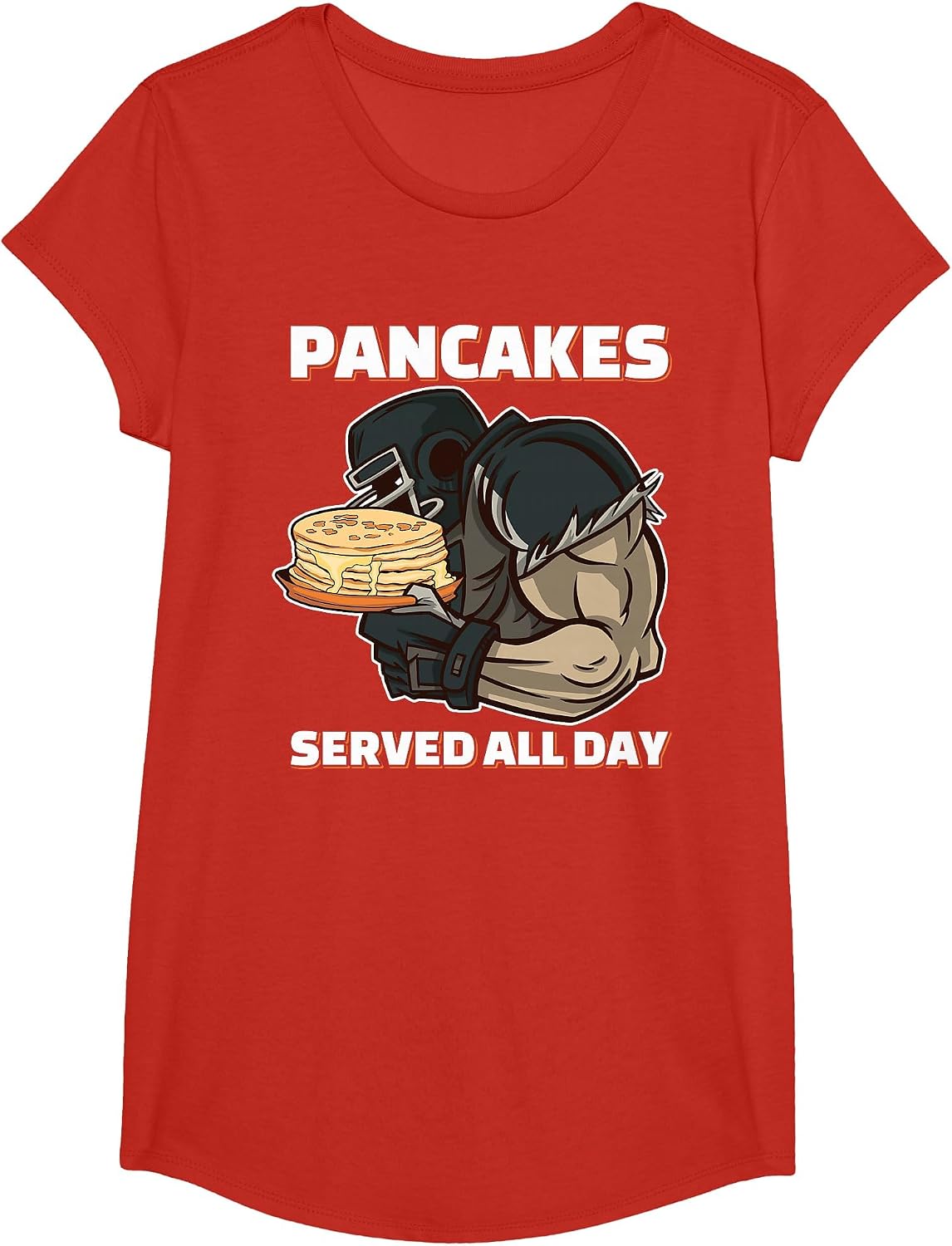 Pancakes Served All Day Football Offensive Lineman Pancake T-Shirt - Girls Red
