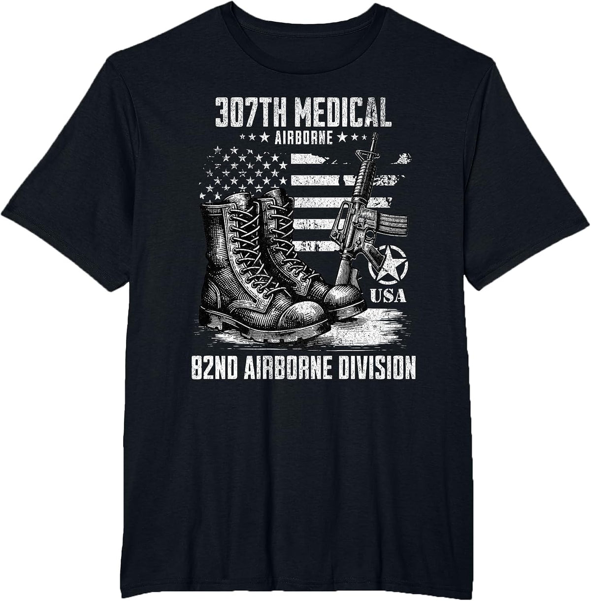307th Medical Battalion 82nd Airborne Division Veteran T-Shirt - Black