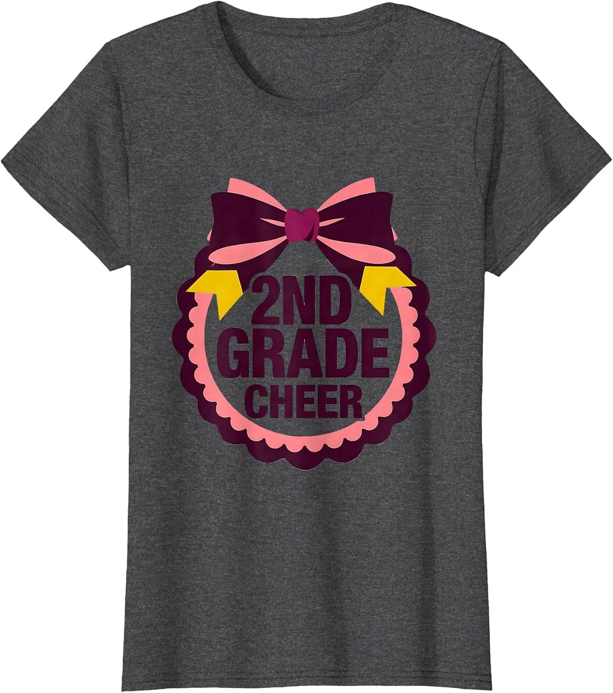 Women's 2nd Grade Cheer Coquette Bow Back to School Second Grade T-Shirt - Dark Heather Grey
