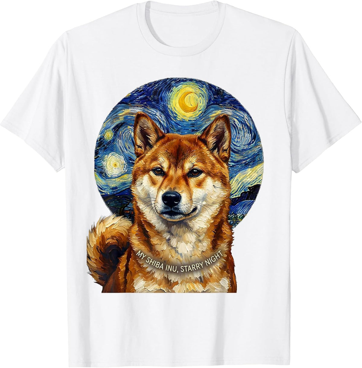 My Shiba Inu Starry Night Van Gogh Style Dog Portrait T-Shirt - White