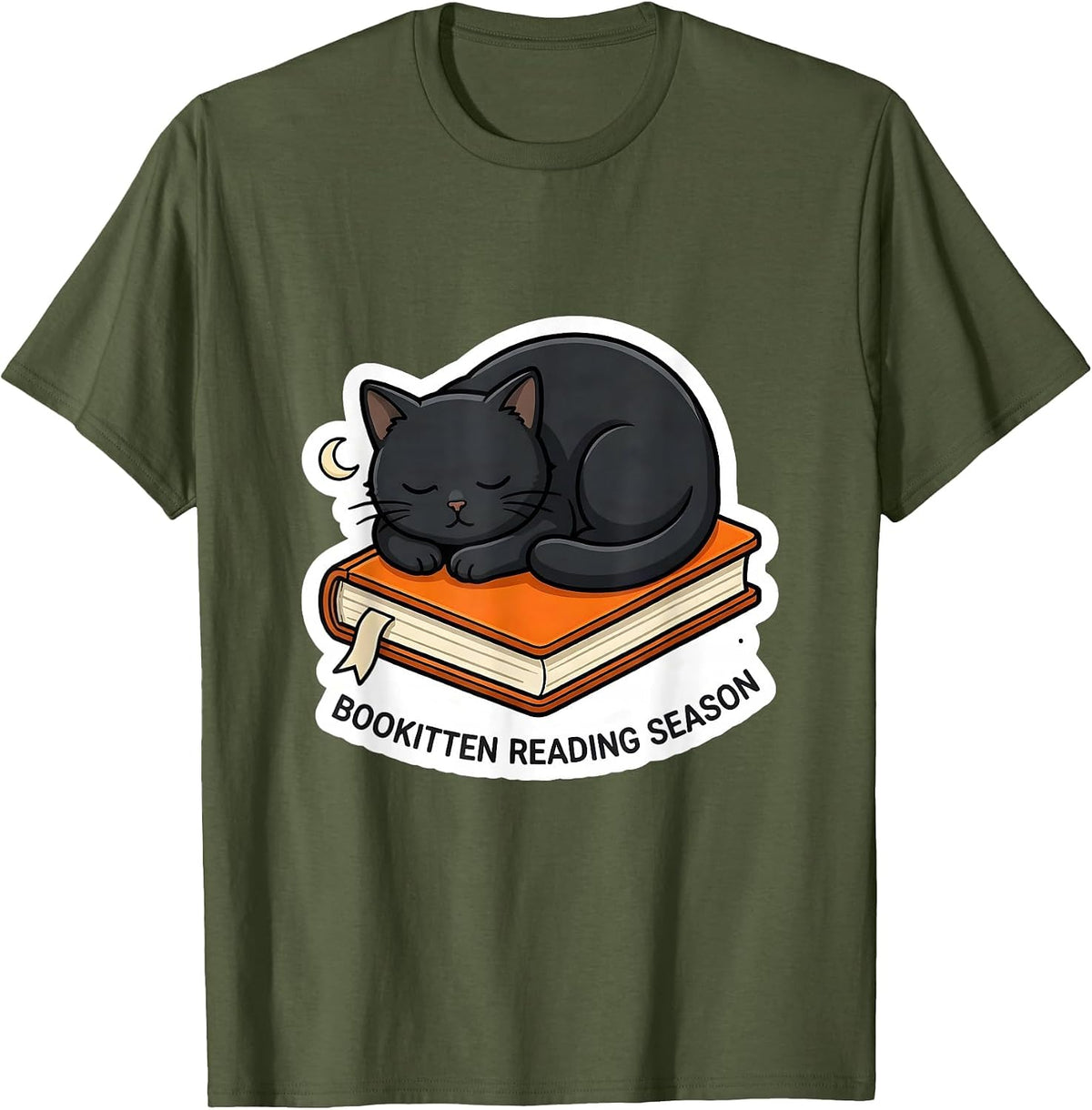 Men's Bookitten Reading Season Cute Teacher Book Lover Fall T-Shirt - Olive Green