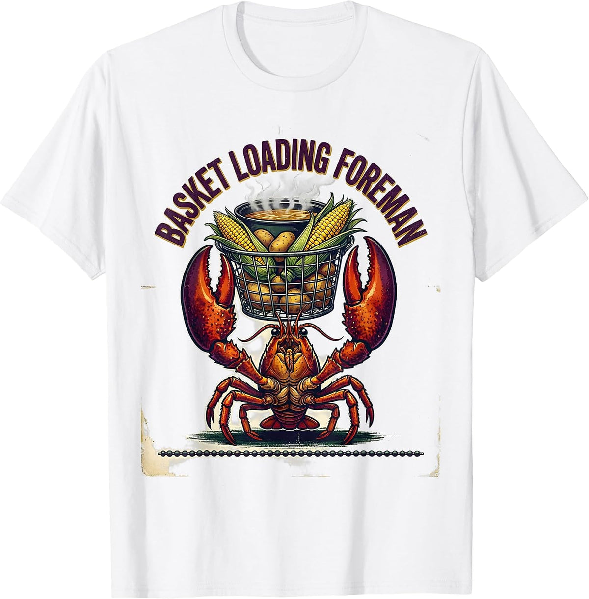 Men's Basket Loading Foreman Vintage Funny Mardi Gras Crawfish T-Shirt - White