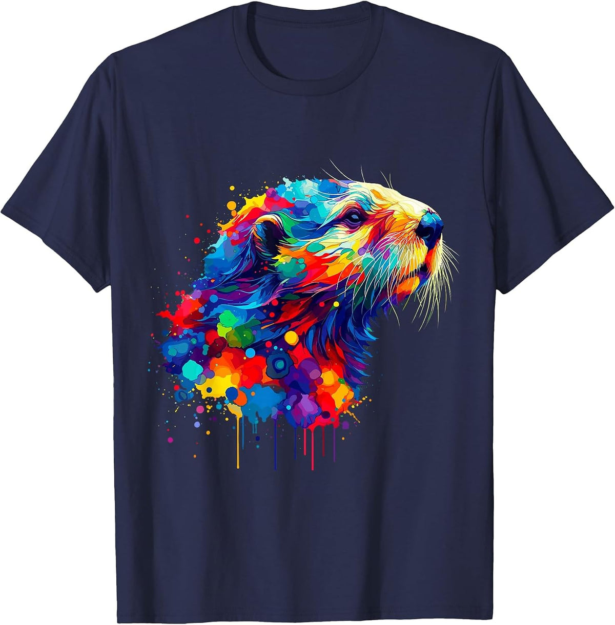 Splash Art Sea Otters T-Shirt - Navy Blue
