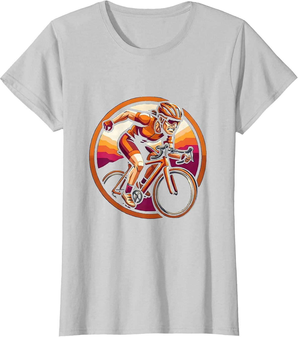 Cyclist Sprinting Uphill Sunset Graphic T-Shirt - Silver Grey