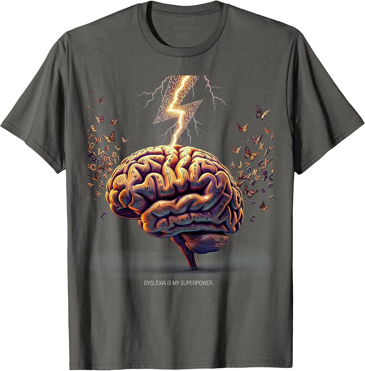 Dyslexia Is My Superpower Awareness Design T-Shirt - Asphalt Grey