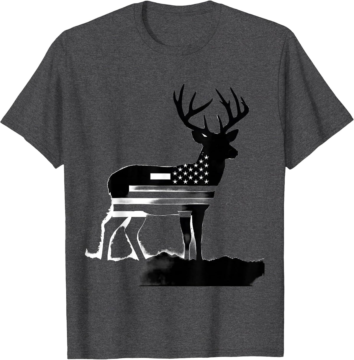 Men's Standing Whitetail Buck Silhouette Deer Hunting Dad T-Shirt - Dark Heather Grey