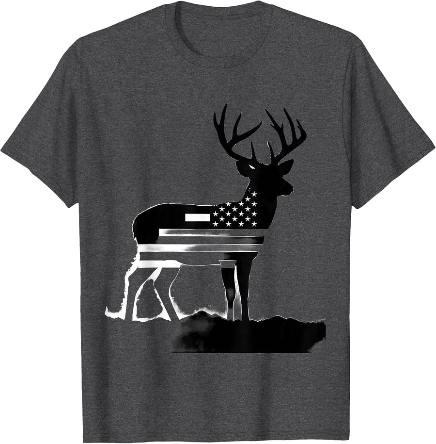 Men's Standing Whitetail Buck Silhouette Deer Hunting Dad T-Shirt - Dark Heather Grey
