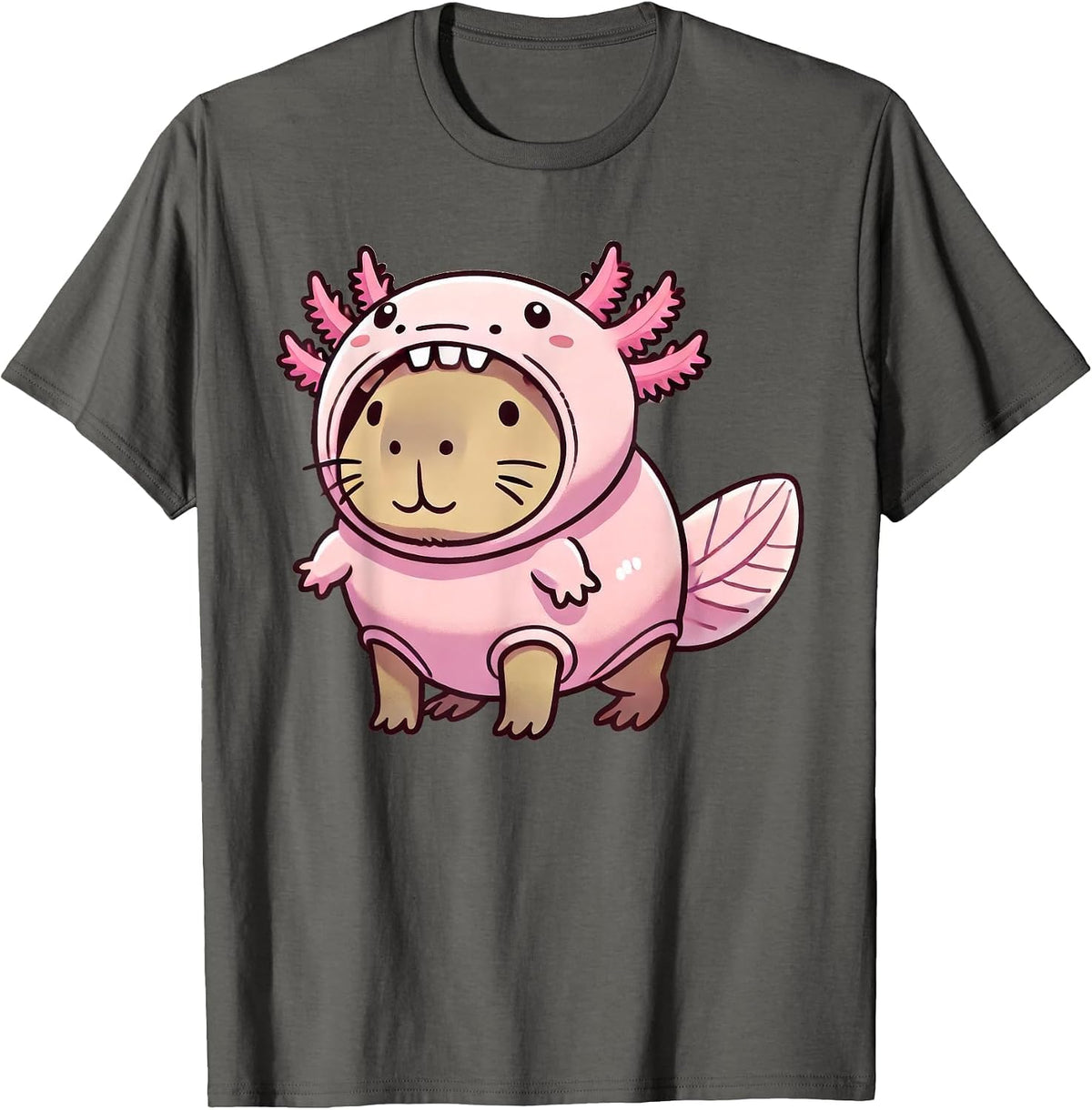 Kawaii Capybara Axolotl Costume T-Shirt - Asphalt Grey