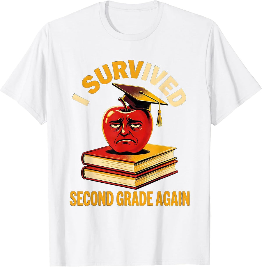 Men's I Survived Second Grade Again Teacher Design T-Shirt - White