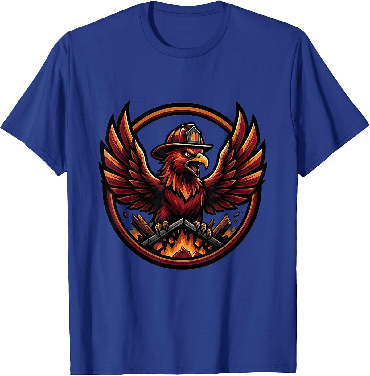 Men's Phoenix Rising Firefighter Rooftop Ember Design T-Shirt - Royal Blue