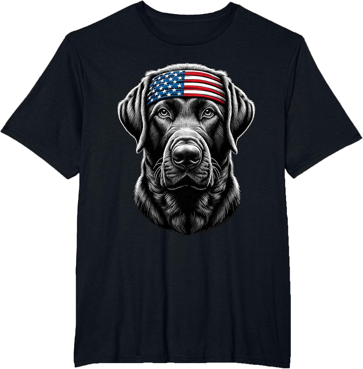 Black Labrador Patriotic Lab 4th of July USA American Flag T-Shirt Tee - Black