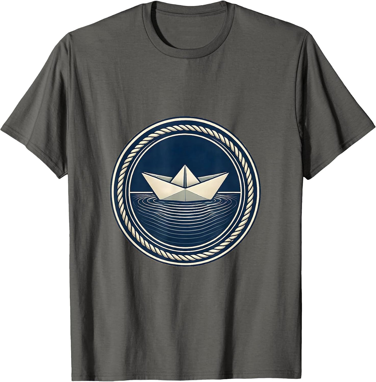 School Counselor Paper Boat Calm Water Illustration T-Shirt - Asphalt Grey
