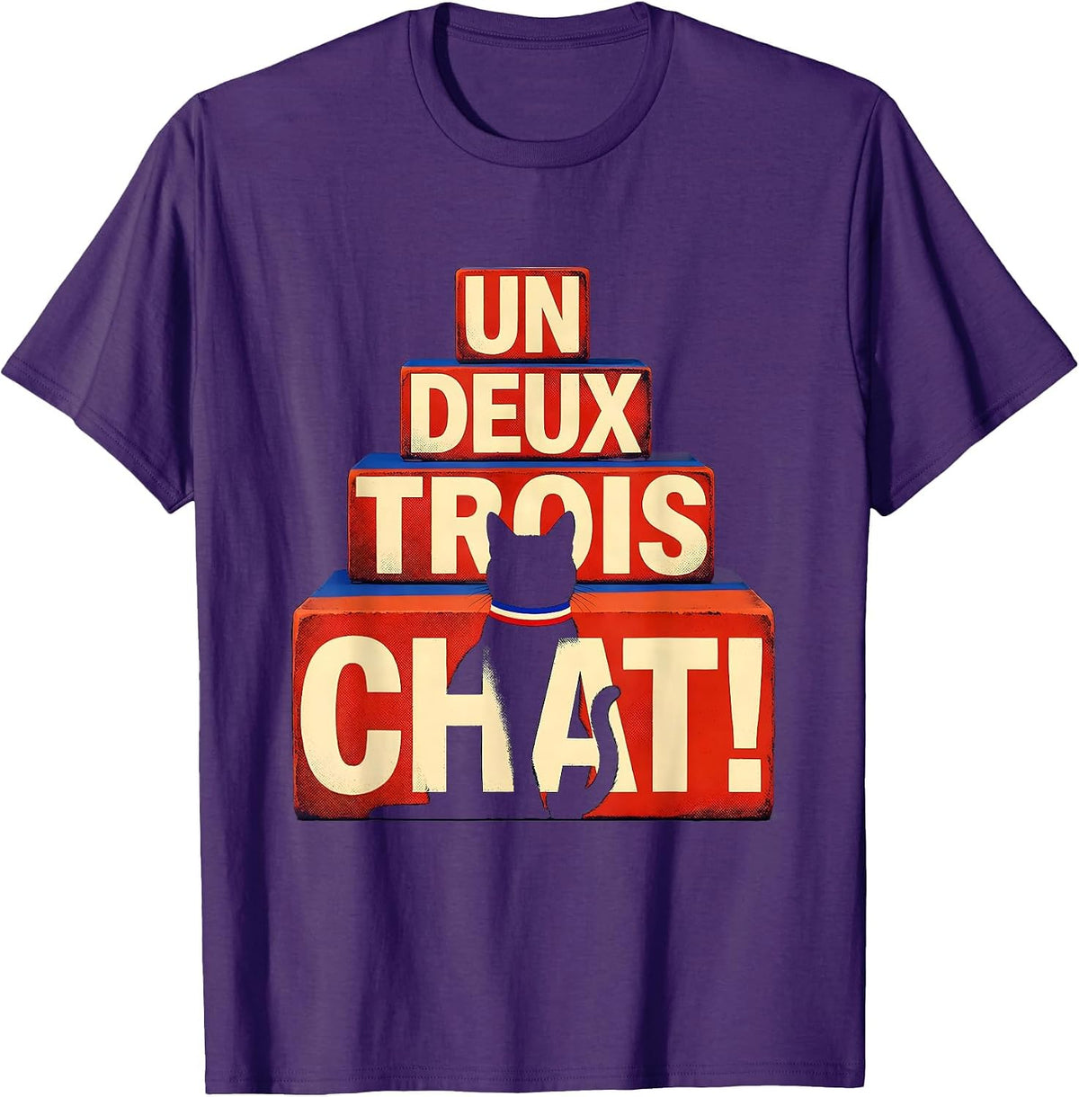 Un Deux Trois Chat Funny Francophile Cat Lover Gift T-Shirt - Purple