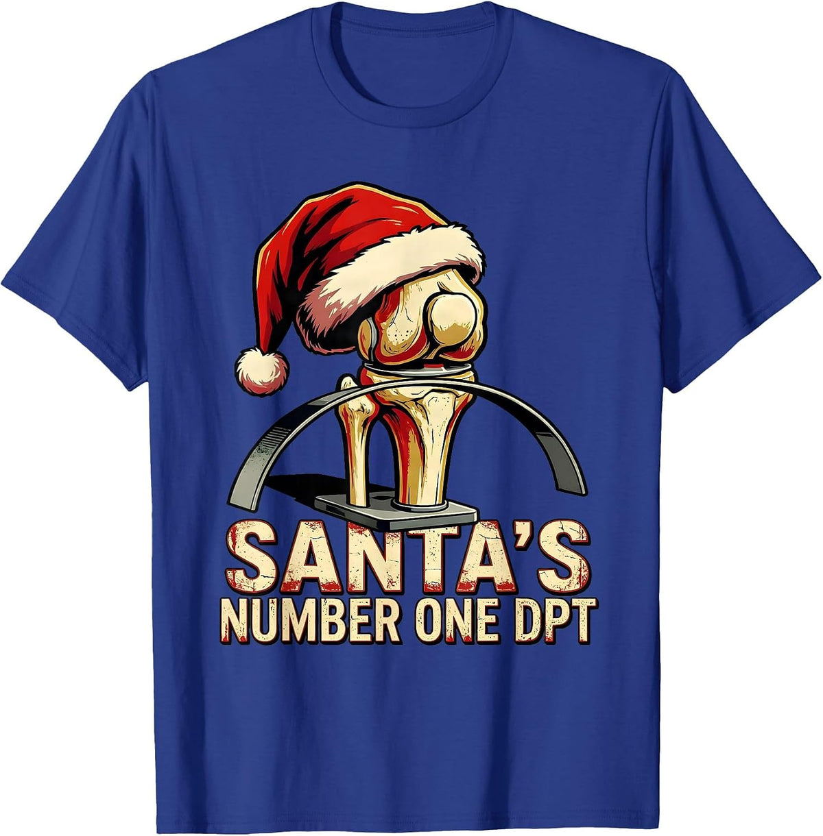 Santa's Number One DPT Bold Retro Physical Therapist T-Shirt - Royal Blue