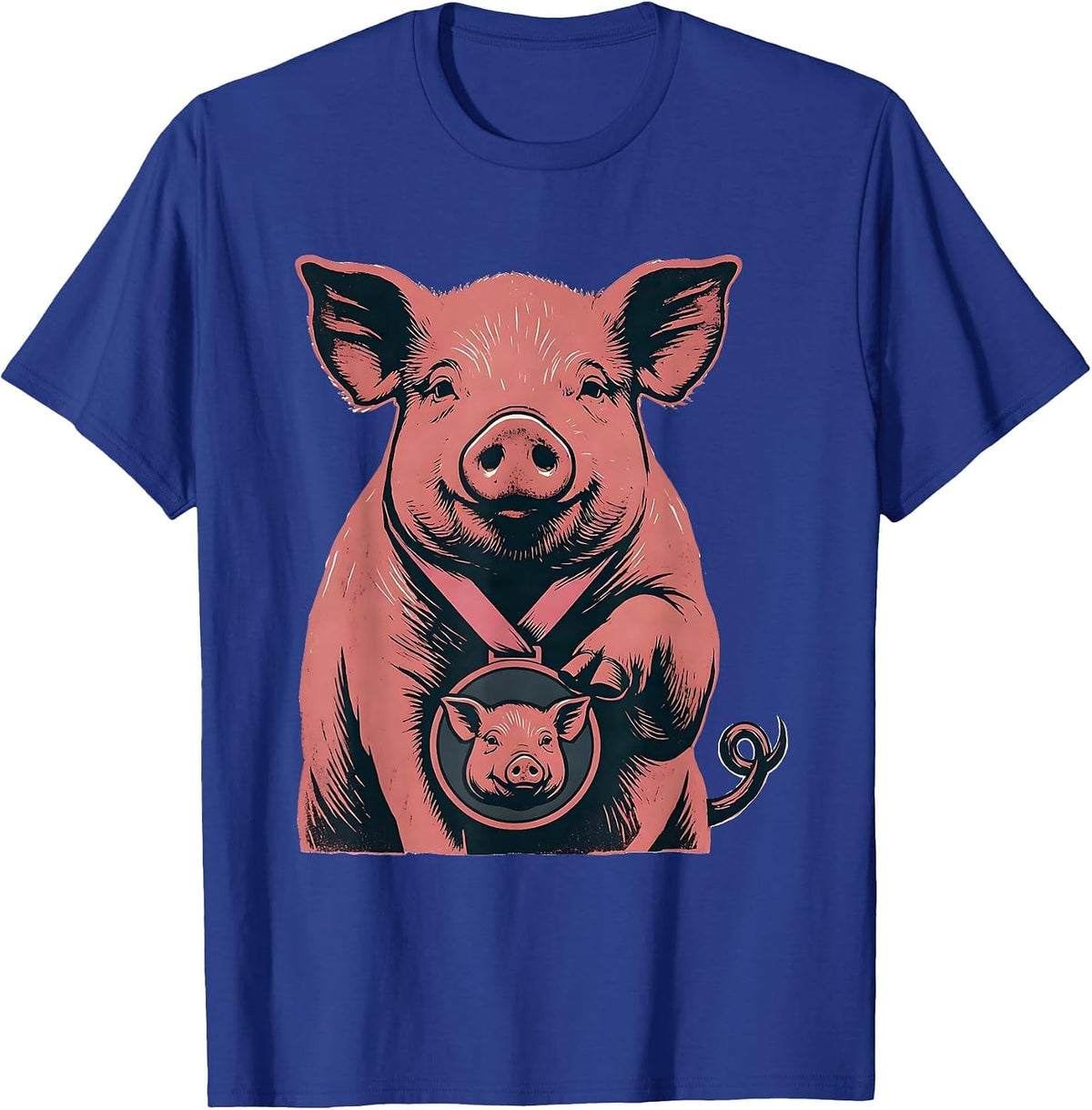 Pig Medal Linocut Funny Farm Animal Lover Gift T-Shirt - Royal Blue